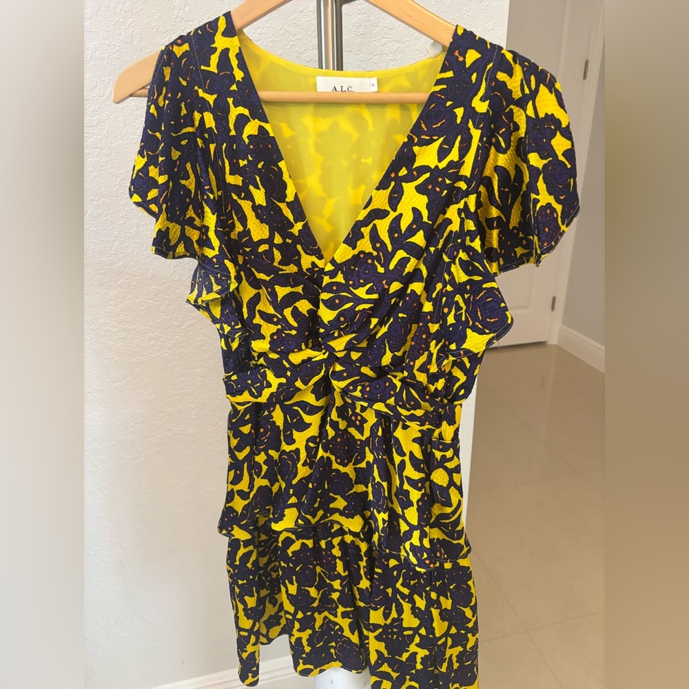 A.L.C. Yellow and Black Midi Dress